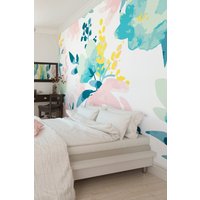 Graphic Flower Wall Mural Light W350 cm x H280 cm