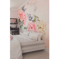 Origin Murals Roses & Sparkles Wall Mural in Rose | Size: W300 cm x H240 cm