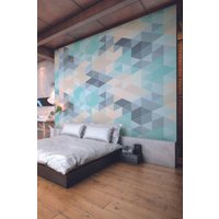 Origin Murals Iso Triangles Wall Mural in Duck Egg Blue | Size: W350 cm x H280 cm