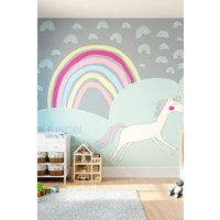 Rainbow Unicorn Wall Mural W350 cm x H280 cm