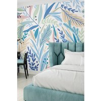 Patterned Leaves Wall Mural Mid W350 cm x H280 cm