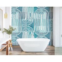 Origin Murals Curved Line Texture Wall Mural in Blue | Size: W350 cm x H280 cm