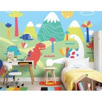 Origin Murals Dinosaur Land Wall Mural in Green | Size: W350 cm x H280 cm