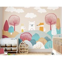 Origin Murals Woodland Friends Wall Mural in Orange | Size: W350 cm x H280 cm