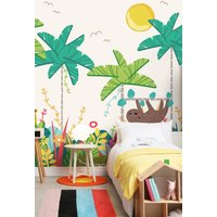 Origin Murals Jungle Animals Wall Mural in Green | Size: W350 cm x H280 cm