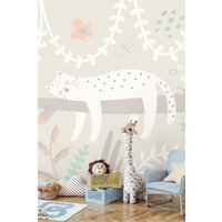 Origin Murals Sleeping Jungle Leopard Wall Mural in Grey | Size: W300 cm x H240 cm