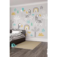 Origin Murals Dancing Zebras Wall Mural in Grey | Size: W300 cm x H240 cm