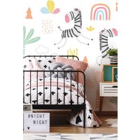 Origin Murals Dancing Zebras Wall Mural in White | Size: W300 cm x H240 cm