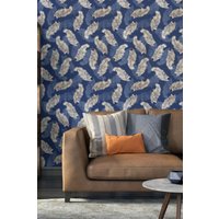Hoopla Walls Feathers Matt Wallpaper in Navy