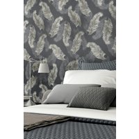 Hoopla Walls Feathers Matt Wallpaper in Black
