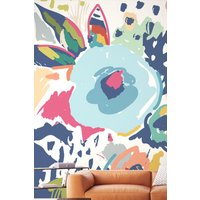 Origin Murals Abstract Floral Wall Mural in Navy | Size: W300 cm x H240 cm