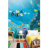 Origin Murals Under The Sea Adventure Wall Mural in Aqua | Size: W350 cm x H280 cm