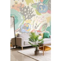 Origin Murals Abstract Floral Wall Mural in Light Blue | Size: W350 cm x H280 cm