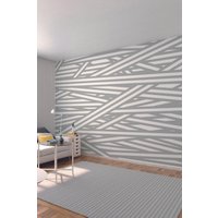 Origin Murals Striped Criss Cross Pattern Wall Mural in Grey | Size: W350 cm x H280 cm