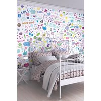 Social Doodle Text Matt Smooth Paste Wall Mural 300cm wide x 240cm high W300 cm x H240 cm