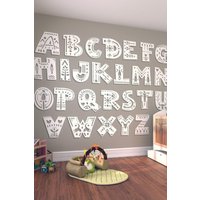 Origin Murals Alphabet Patterns Wall Mural | Size: W300 cm x H240 cm