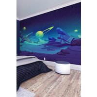 Origin Murals Space Landscape Wall Mural in Blue | Size: W350 cm x H280 cm