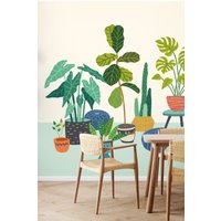 Origin Murals Houseplants Pots Wall Mural in Blue | Size: W350 cm x H280 cm