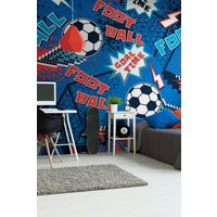 Origin Murals Graphic Pixel Footballs Wall Mural in Blue | Size: W300 cm x H240 cm