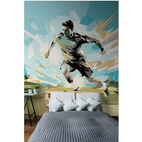 Origin Murals Football Player Abstract Landscape Wall Mural in Blue | Size: W350 cm x H280 cm