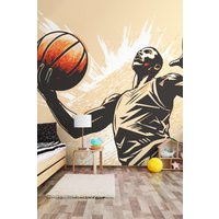 Origin Murals Graphic Basketball Player Wall Mural in Orange | Size: W300 cm x H240 cm