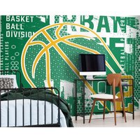 Origin Murals Modern Basketball Wall Mural in Green | Size: W300 cm x H240 cm