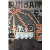 Origin Murals Modern Basketball Wall Mural in Black | Size: W350 cm x H280 cm