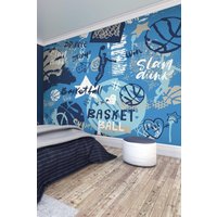 Origin Murals Graffiti Basketball Wall Mural in Blue | Size: W300 cm x H240 cm