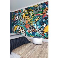 Origin Murals Sports Graffiti Wall Mural in Blue | Size: W300 cm x H240 cm