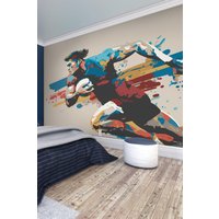 Rugby Player Graphic Style Wall Mural W300 cm x H240 cm