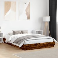 Bed Frame LED without Mattress Smoked Oak 140x200 cm