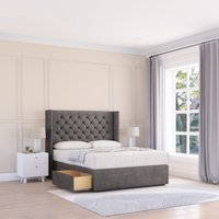 Sloomy Dior Naples Wingback Bed Set, 2 Drawers & 54" Floor Standing Headboard in Dark Grey | Size: King