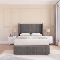 Sloomy Melbourne Naples Wingback Bed Set, 2 Drawers & 54" Floor Standing Headboard in Dark Grey | Size: King