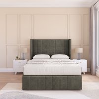 Sloomy Melbourne Dumfries Wingback Bed Set, 2 Drawers & 54" Floor Standing Headboard in Dark Grey | Size: King
