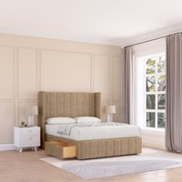 Sloomy Melbourne Naples Wingback Bed Set, No Drawers & 54" Floor Standing Headboard in Light Brown | Size: Small Single