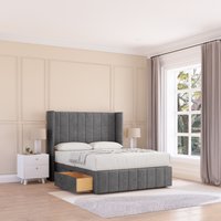 Sloomy Melbourne Plush Wingback Bed Set, No Drawers & 54" Floor Standing Headboard in Dark Grey | Size: Single