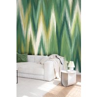 Origin Murals Ikat Zig Zag Wall Mural in Green | Size: W350 cm x H280 cm