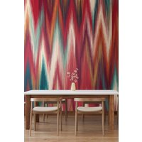 Origin Murals Ikat Zig Zag Wall Mural in Red | Size: W300 cm x H240 cm