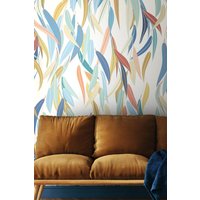 Origin Murals Willow Leaves Wall Mural in Blue | Size: W350 cm x H280 cm