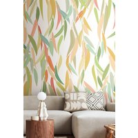 Origin Murals Willow Leaves Wall Mural in Green | Size: W300 cm x H240 cm