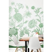 Origin Murals Jacobean Rose Trail Wall Mural in Green | Size: W350 cm x H280 cm