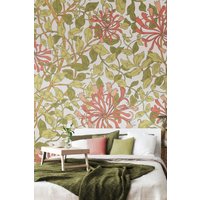 Origin Murals Honeysuckle Wall Mural in Coral | Size: W300 cm x H240 cm