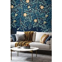 Origin Murals Cascading Rosehip Wall Mural in Teal | Size: W350 cm x H280 cm
