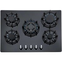 SIA Black 5 Burner 70 cm Gas On Glass Hob With Cast Iron Pan Stands R8