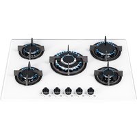 70cm 5 Burner Gas On Glass Hob Cast Iron Pan Stands GHG703WH