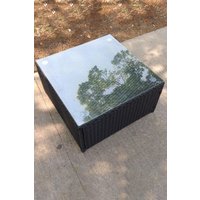 Fimous Square Rattan Coffee Tea Side Table in Black