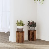 Berkfield Home Plant Stands 2 pcs Old Wood 10x10x18 cm Engineered Wood in Brown | Size: 10 x 10 x 18 cm