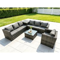 Fimous Dark Mixed Grey Outdoor Rattan Garden Furniture Set Corner Sofa 2 Tables With 1 Chair in Dark Grey