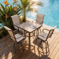 5 Piece Patio Dining Set 4 Seater Swivel Garden Dining Table