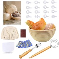 Round Bread Proofing Basket 22CM Banneton Proving Basket Rattan Bowl Set Light Oak Pack